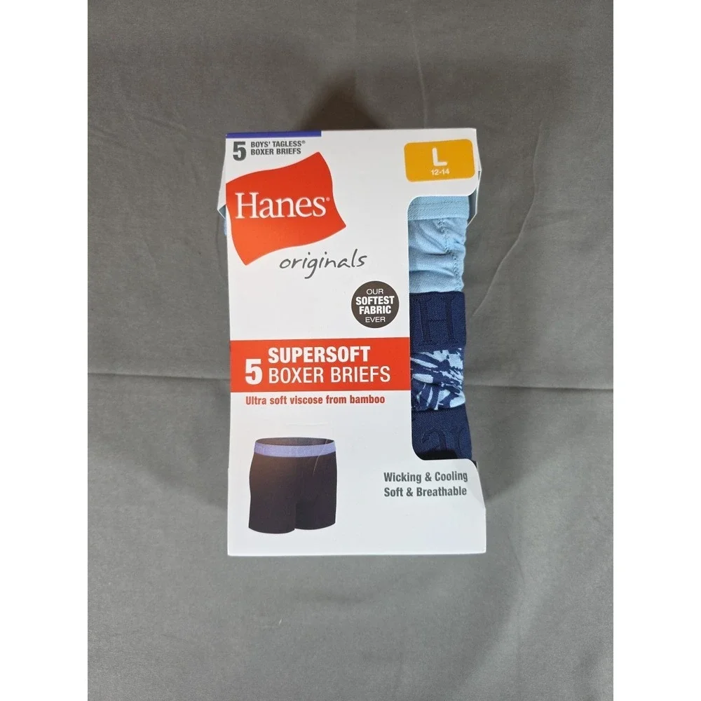 Hanes Originals Boys' SuperSoft Boxer Brief Assorted‎ Underwear 5-Pack NEW